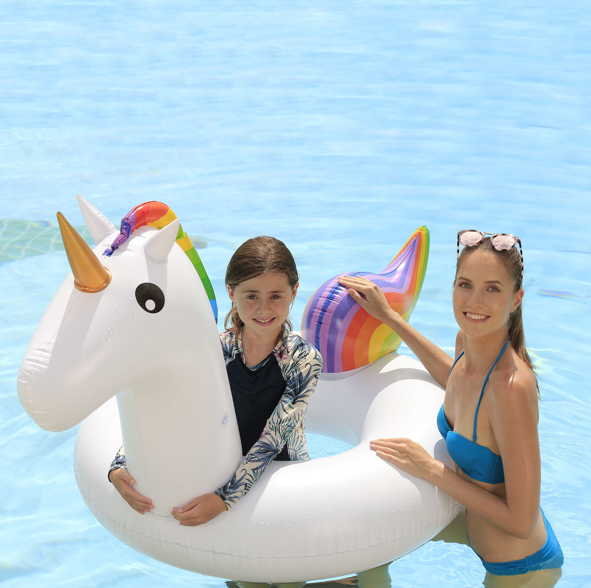 Northlight 68" Rainbow Unicorn Inflatable Swimming Pool Tube Ring Float