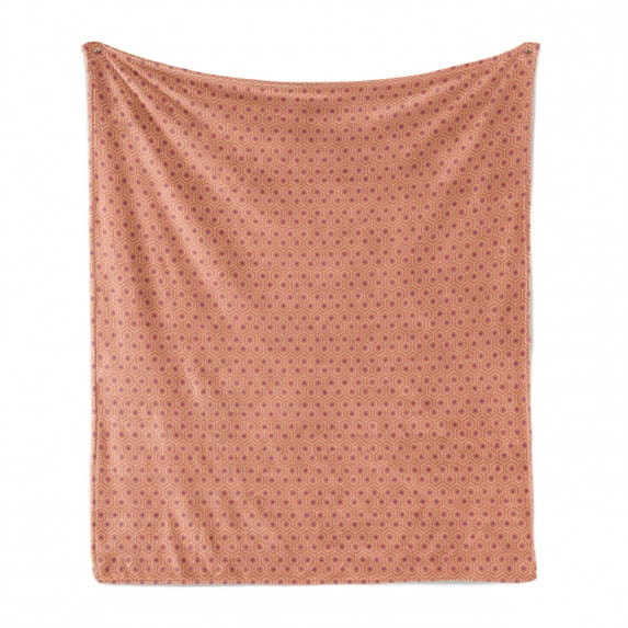 Abstarct Soft Flannel Fleece Throw Blanket, Meandering Geometric Shapes Concentric Style Hexagons Pattern, Cozy Plush for Indoor and Outdoor Use, 60" x 80", Coral Khaki and Mauve Taupe, by Ambesonne