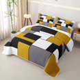 thumbnail image 3 of Castle Fairy Mid Century Block Composition Quilt King 3 Pieces,Minimalism Geometric Panel King Coverlet Set,Ochre Gray Black,1 Bedspread and 2 Pillowcases, 3 of 7