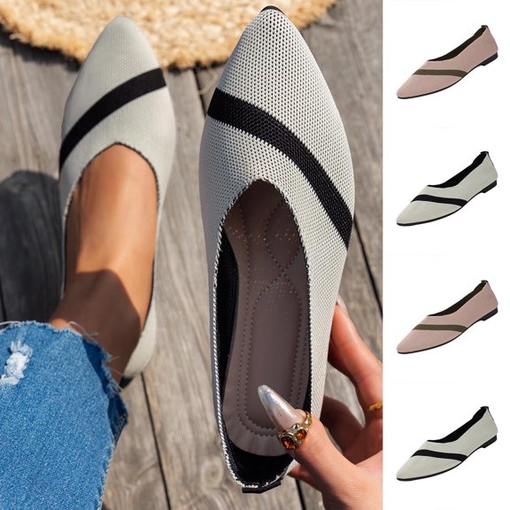 Taqqpue Women Shoes Flats Under 15 Women's Fashionable Casual Wear Versatile Plus-Size Loafers Solid Color Mesh Pointed Closed Toe Flat Shoes for Women