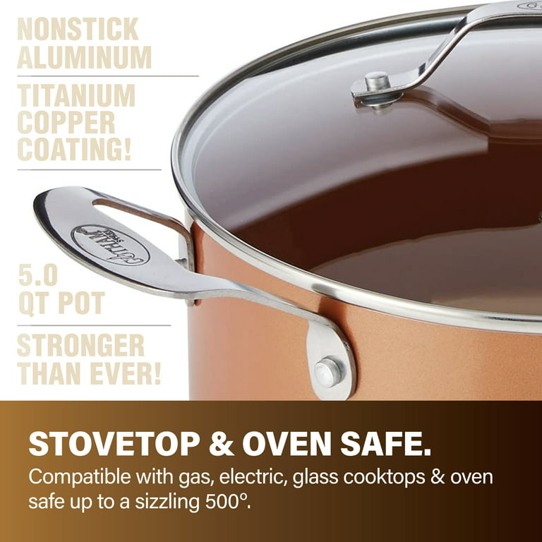 Gotham Steel Hammered Copper 2.5 QT Nonstick Sauce Pan with Glass