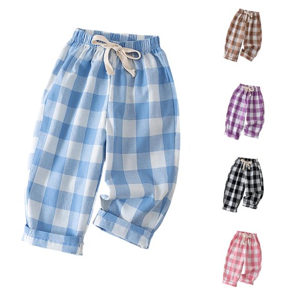 FYDUU Toddler Boys Plaid Casual Pants Summer Lightweight Breathable Loose Fit Trousers Kids Elastic Waist Bottoms Back To School Wear Versatile Slacks 9-10 Years