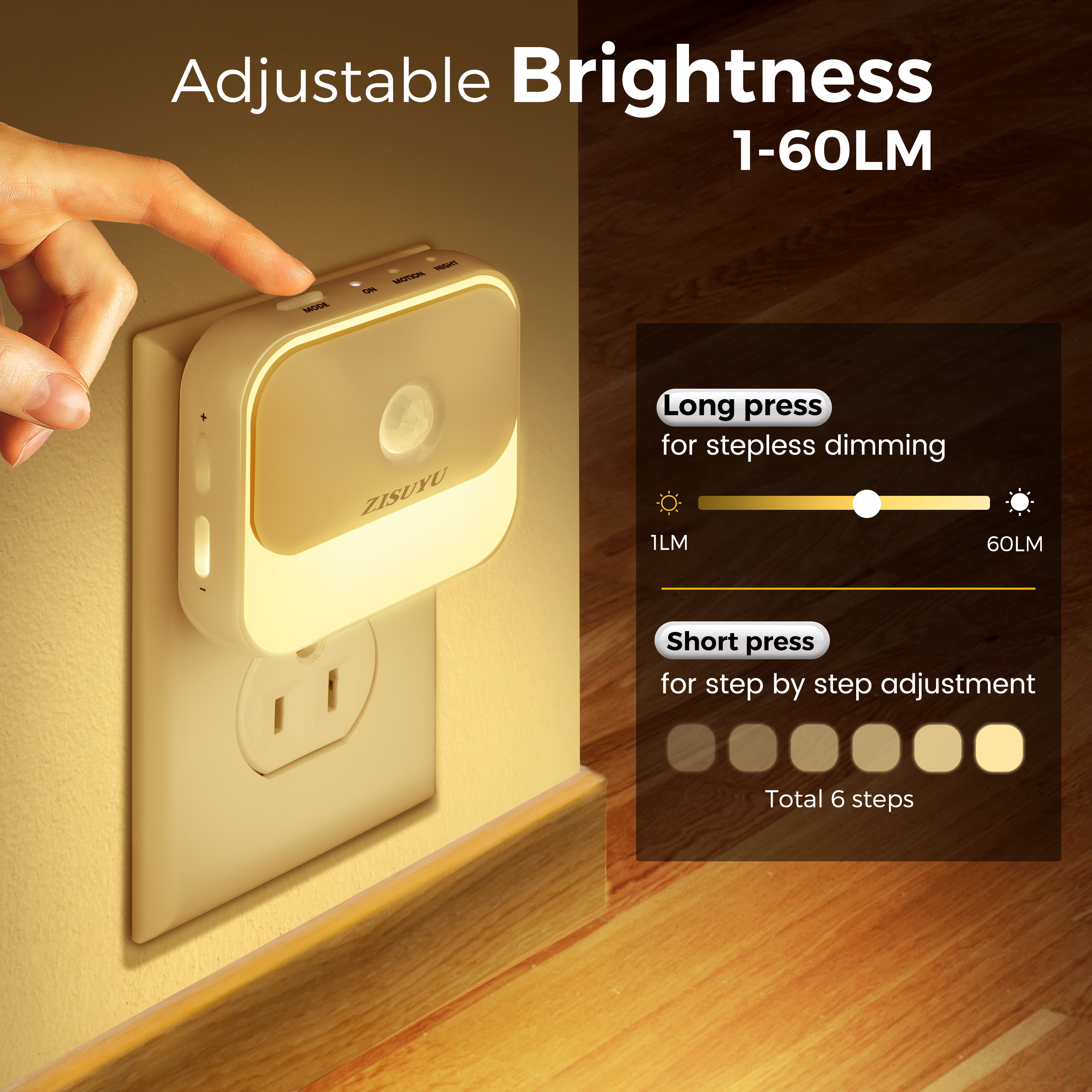 ZISUYU 2-Pack Motion Sensor LED Night Lights, Dimmable photo 3
