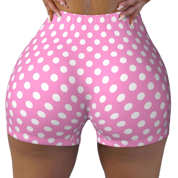 Seamless Workout Shorts Women - vintage polka dots pink Biker Gym Running Yoga Spandex Shorts for Women