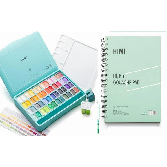 HIMI Jelly Gouache Paint Set, 48 Colors, 12ml, with Brushes and Palette