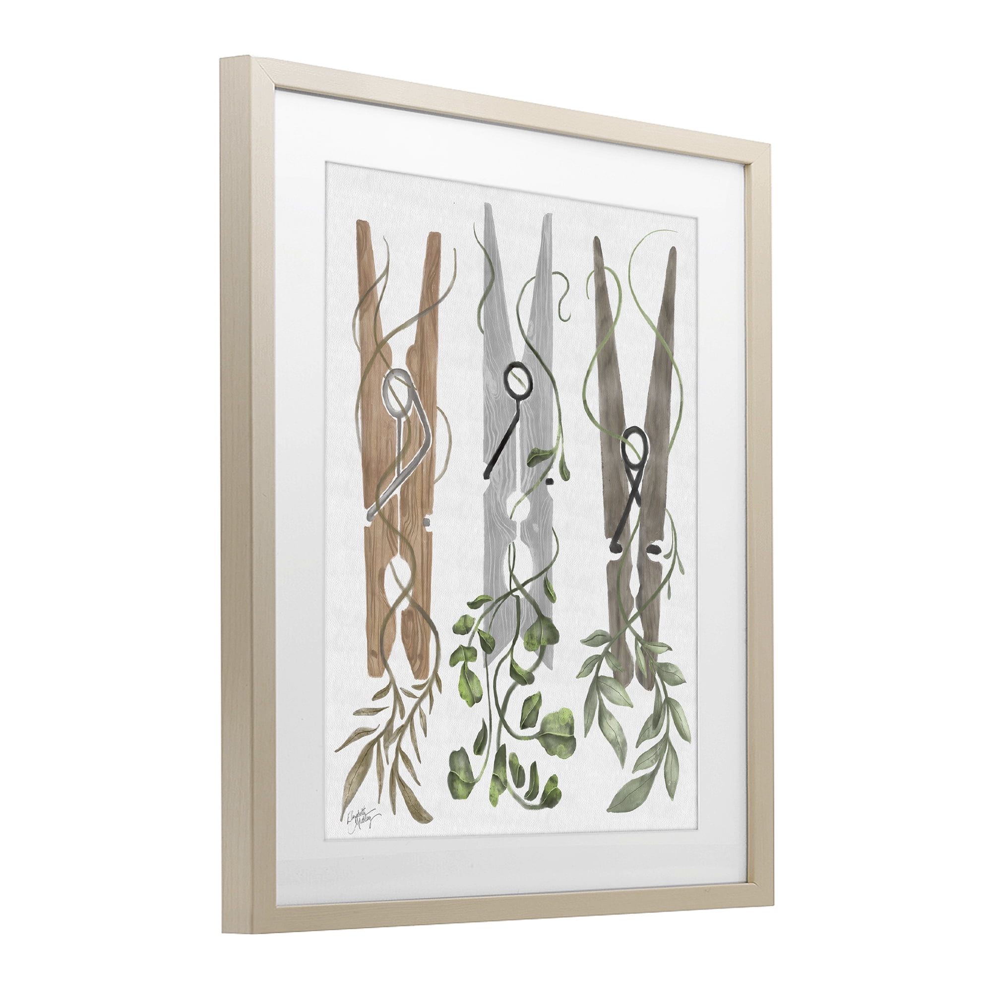 Stupell Industries Ivy Wrapped Clothespins Birch Framed Print Under Glass, design by Elizabeth Medley