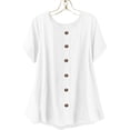 thumbnail image 6 of Women's Cotton Linen Top, Short Sleeve Round Neck Button Down Long Length Cardigan, Cute & Casual Summer Shirt for Layering, Beach Cover Up, and Vacation Wear-White, 6 of 6