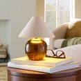 thumbnail image 2 of Better Homes & Gardens 8.5 in Amber Glass Rechargeable LED Portable Table Lamp with Dimmable Touch Sensor, 2 of 8