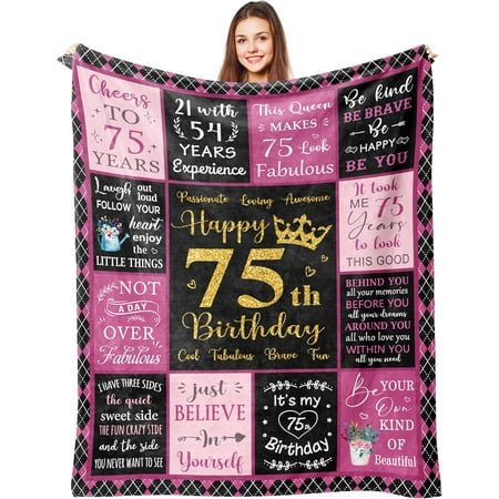 DAJU 75th Birthday Gifts for Women 75th Birthday Gifts Women Women s 75th Birthday Gift Gifts for 75 Year Old Woman Birthday Gifts for Women 75th Birthday Gifts Blanket(50*60inch)