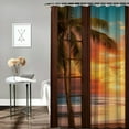 thumbnail image 2 of Orinice Tropical Ocean Beach Shower Curtain Rustic Wood Window View Palm Trees Sea Dusk Sunset Scenery Shower Curtain for Bathroom Decor Waterproof Fabric Set with Hooks,  69x72, 2 of 7