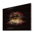 thumbnail image 2 of Designart 'Sexy Golden Metallized Woman Lips IV' Modern Print on Natural Pine Wood, 2 of 5