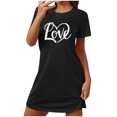 thumbnail image 2 of Lorytime Womens Nightgown Mid Length Knee Length Short Sleeve Sleepdress Oversized Round Neck Love Letter Heart Print Sleepshirts Pajamas Dress Nightdress Soft Lounge Nightgowns Black L, 2 of 5