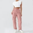 thumbnail image 4 of Lenpel Cargo Pants for Women Loose Elastic High Waisted Drawstring Straight Leg Hiking Travel Pants Streetwear Casual Trousers(Pink,X-Large), 4 of 5