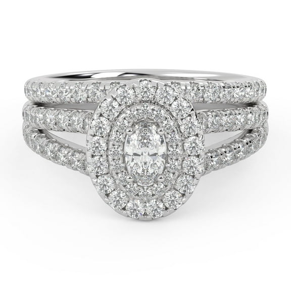 AFFY Split Shank Double Halo Bridal Set Ring for Women, IGI Certified 1.10 Carat (ctw) Lab Grown Diamond Engagement Wedding Ring 14K Solid White Gold F-G, VS-SI Quality Ring Size-4