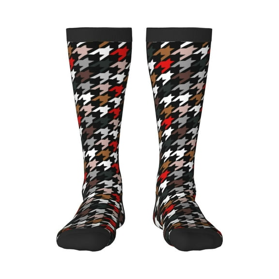 Hirioo Houndstooth Green Red for Adult Stockings Breathable Sock Non-Pilling,Contrasting Color Design