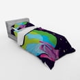 thumbnail image 3 of Cartoon Duvet Cover Set, Composition of Galactical Space Planet Earth Rockets Stars Illustration, Bedding Set with Shams and Fitted Sheet, 3 Sizes, by Ambesonne, 3 of 3