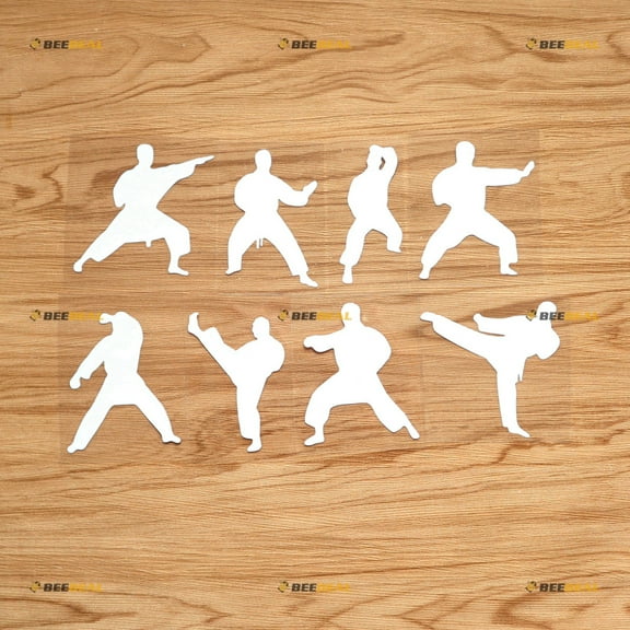 Karate Sticker Decal Vinyl Fighting Japanese Japan Martial - 8 Pack White 3" - For Car Boat Laptop Cup No Background Die-cut
