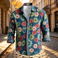 thumbnail image 5 of Men Floral Print Button up Shirts Casual Long Sleeve Slim Fit Blouse with Pocket Lightweight Bohemian Clothes, 5 of 5