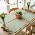 thumbnail image 5 of Sage Green Striped Placemats for Dinning Table Set of 4, Modern Simple Farmhouse Beige Burlap Kitchen Place Mats Waterproof Cloth Table Mats, Indoor Outdoor Placemats Easy Clean Dinner Decor, 5 of 8