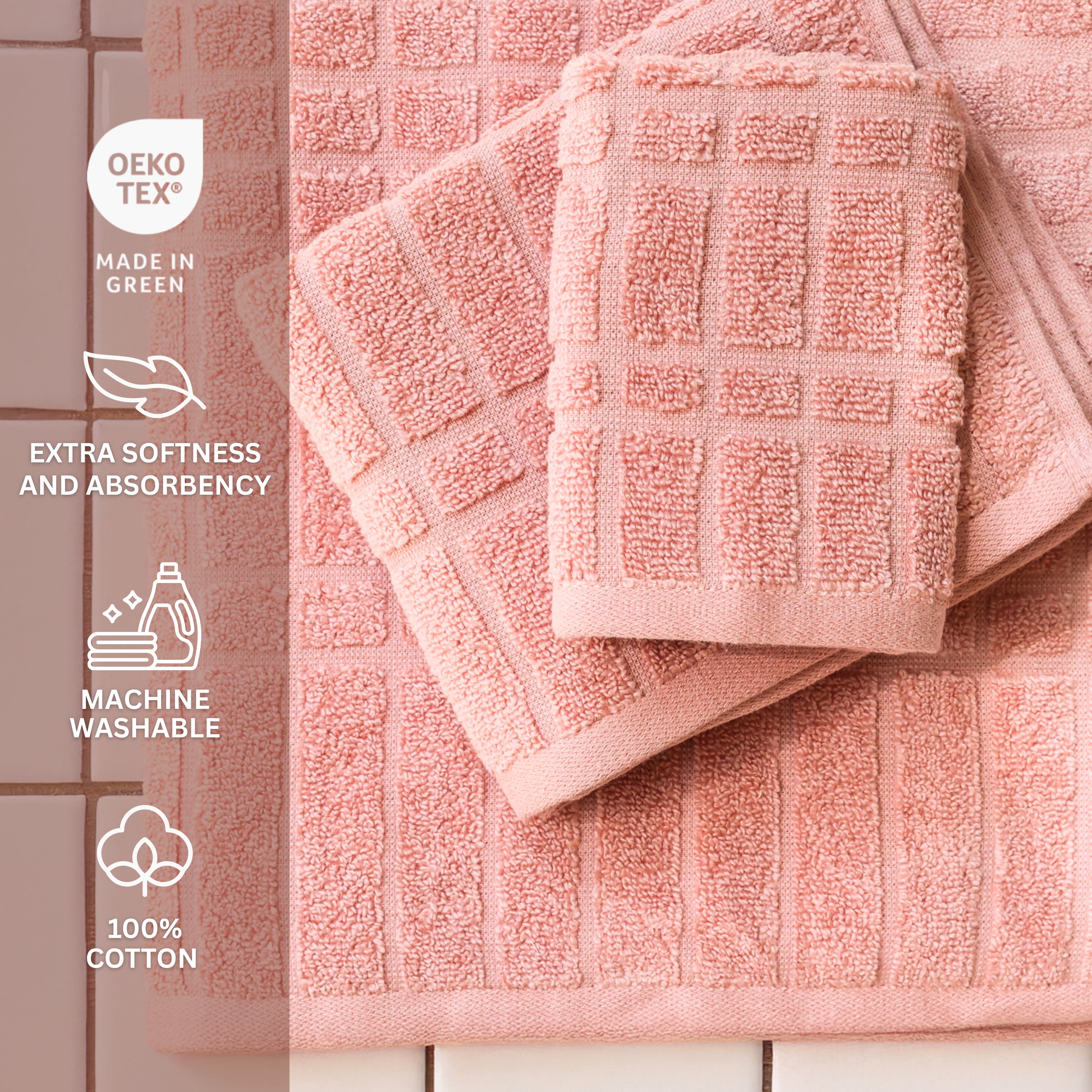 Mainstays Performance Cotton 6-Piece Bath Towel Set, Textured, Terracotta