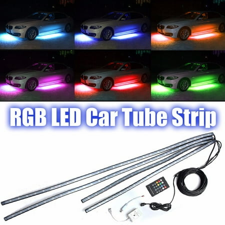 - AMBOTHER 4x RGB Under Car Tube Strip 126 LED Sound Active Underglow body Neon Light Kit Wireless Control