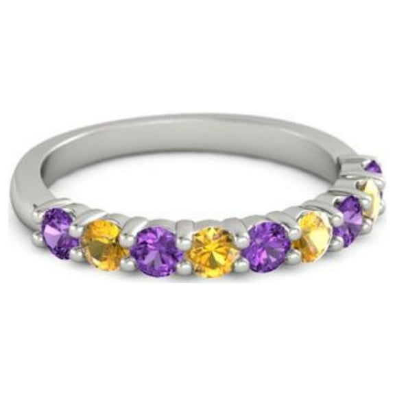 925 Sterling Silver Round 2.50 MM Amethyst Citrine Half Eternity Women Stackable Ring