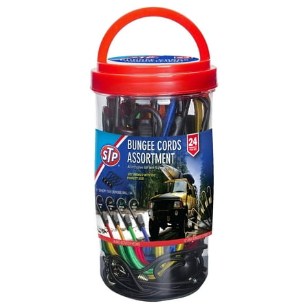 STP 24-Piece Heavy-Duty Bungee Cord Assortment with Durable Hooks, UV-Resistant Tie-Down Straps for Cargo, Canopy, Garage, and Outdoor Use