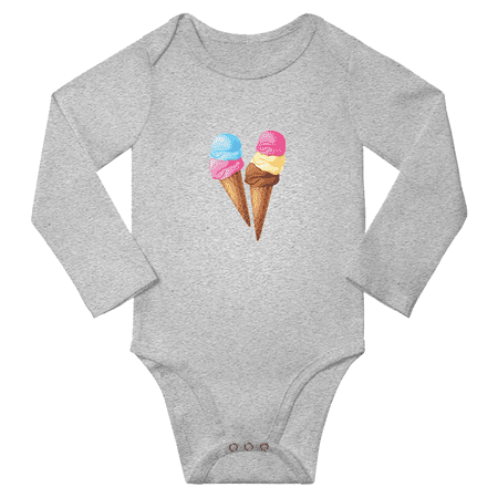 

Ice Cream Cute Baby Long Sleeve Bodysuits (Gray 6M)