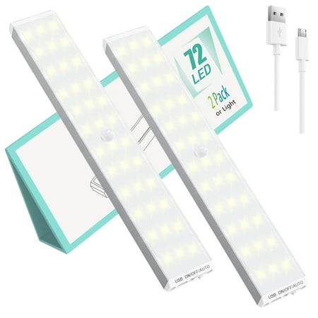

2 Pack Under Cabinet Lights Wireless Motion Sensor Light 72 LED Closet Light Battery Powered Night Light for Bedroom Stairway