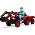 thumbnail image 2 of Luku 12V 3 in 1 Kids Ride on Excavator & Tractor with Detachable Trailer for Boys Girls, Red, 2 of 7