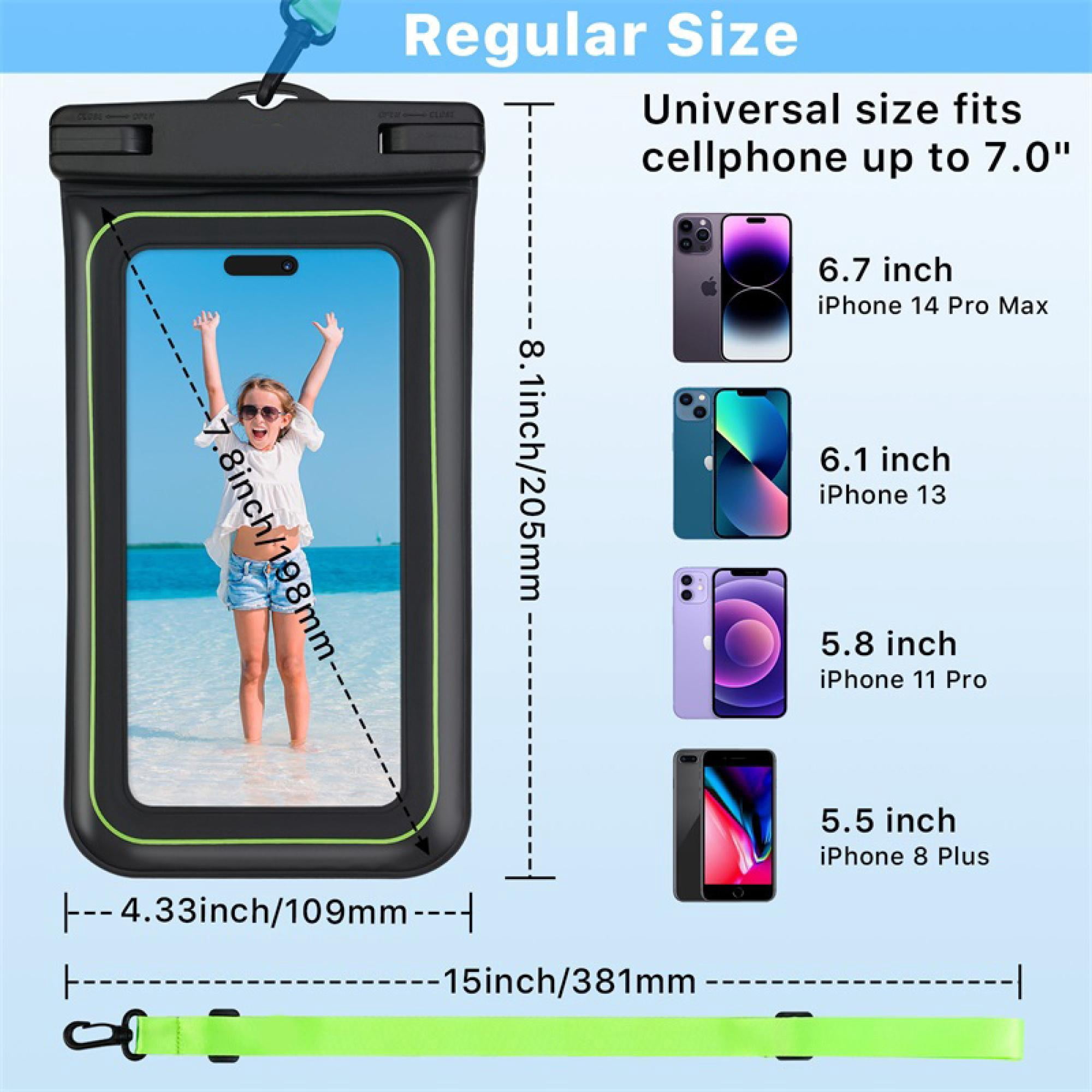 2-Pack Universal Floating Waterproof Phone Pouches – IPX8 Certified, Touchscreen Friendly, Lanyard Included – Fits Most Smartphones (Black)