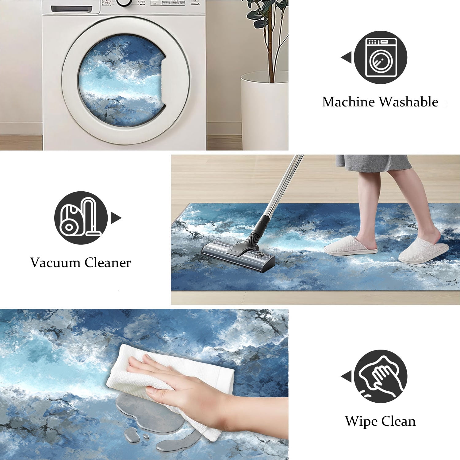 3 Piece Kitchen Rug Set, Non-Slip And Washable, Abstract Pattern Kitchen Hallway Rug, Soft And Comfortable, Suitable For Sinks, Floors, Entrances, Hallways and Bathrooms