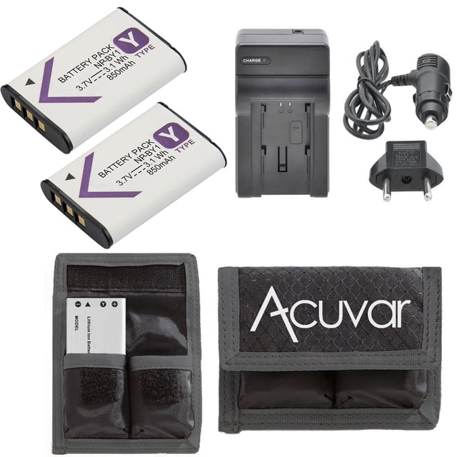 (2) NP-BY1 Li-Ion Battery + Car/Home Charger for Sony DSLR Cameras + eCostConnection Starter Kit
