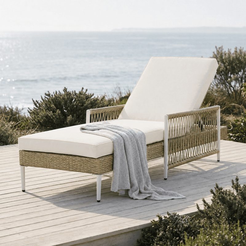 Howcool Outdoor All-Weather PE Rattan Chaise Lounge,Hand-Woven Wicker Patio Recliner with 6 Adjustable Positions, Armrests, Thick Cushion & Removable Cover,400 lbs Capacity,Beige