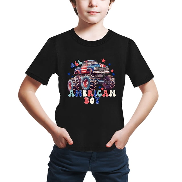 Akiihool T-Shirts en Coton pour Garçons T-Shirt Graphique à Manches Courtes Premium à Col Rond pour Garçons, Coupe Régulière (Noir, 0-2 Ans)