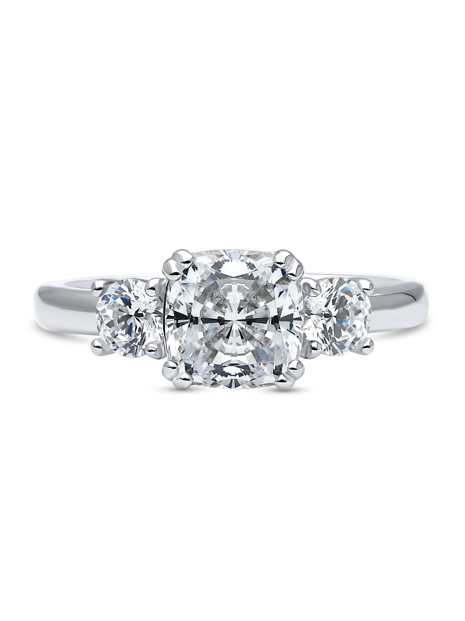 BERRICLE Sterling Silver 3-Stone Wedding Engagement Rings 2 Carat Cushion Cut Cubic Zirconia CZ Promise Ring for Women, Rhodium Plated Size 10