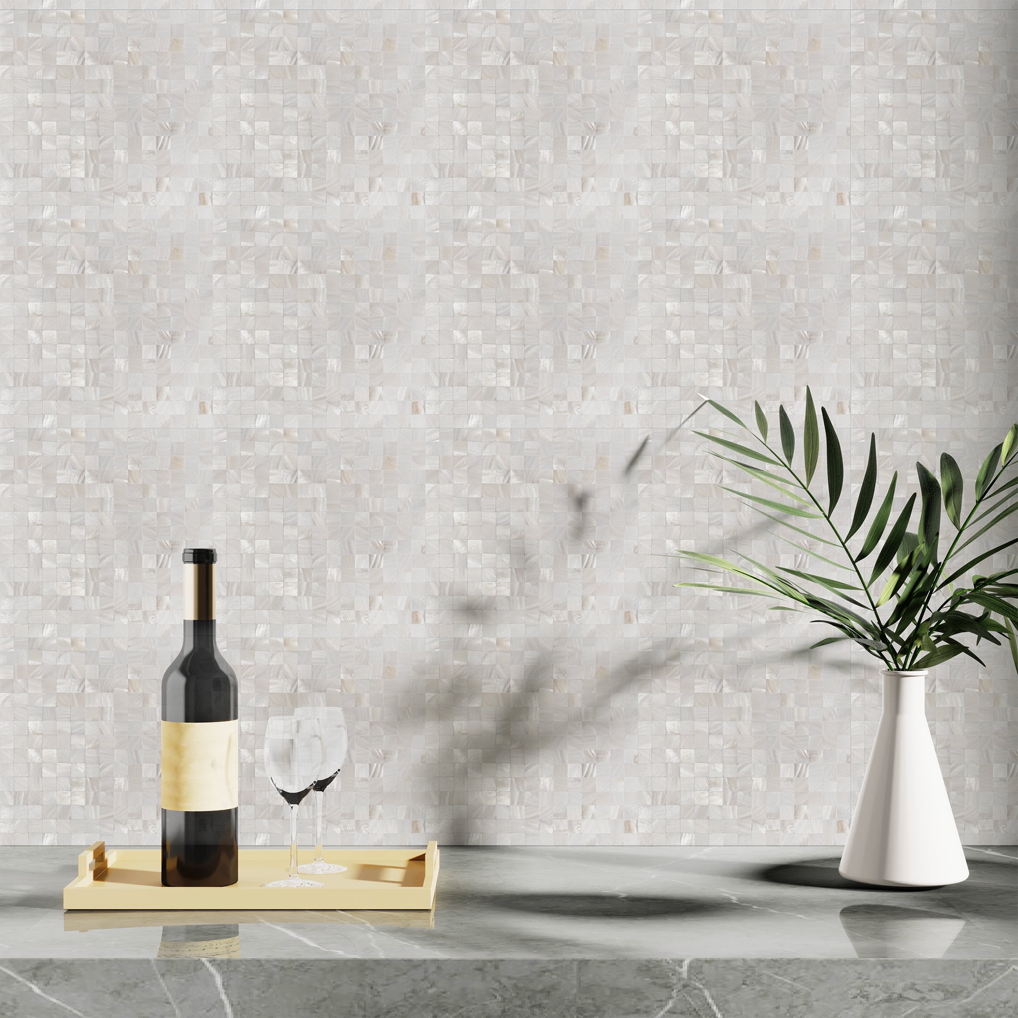 Art3d Mother of Pearl Shell Mini Square Seamless Mosaic Tile for Kitchen Backsplash, Nature Pearl, 12" L X 12" W,(6 Sheets)
