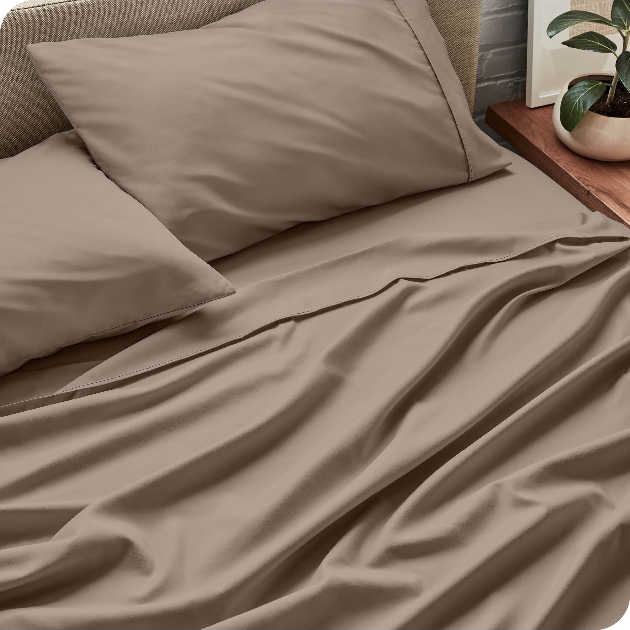 Bare Home Taupe Microfiber Sheet Set, Wrinkle Resistant, Deep Pocket, Full