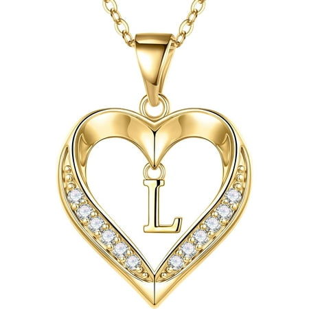 XH Heart Initial Necklaces for Women - Dainty 14K Gold Plated CZ Heart Pendant Necklace with Tiny Letter A-Z, Non Tarnish Waterproof Trendy Jewelry Gifts for Mom Wife Girlfriend