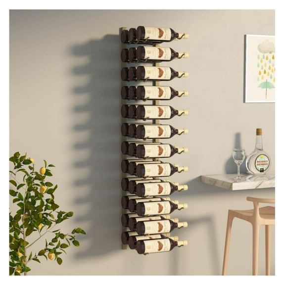 Wine Rack Wall Mounted 36 Bottle Iron Wine Holder - Modern Home Kitchen Bar Wine Storage - Easy Assembly - Includes Mounting Hardware Gold