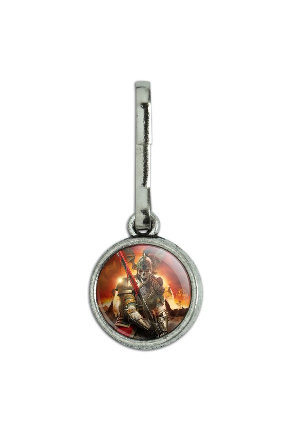 Undead Skeleton Knight Warrior Fantasy Antiqued Charm Clothes Purse Suitcase Backpack Zipper Pull Aid