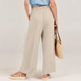 thumbnail image 5 of Outfmvch Flowy Pants for Women Pedal Pushers for Women Beach Linen Trousers Casual Drawstring Flowy Pants Drawstring Elastic Waist Linen Palazzo Pants for Women Wide Leg Linen Pants Beige S-2XL, 5 of 8