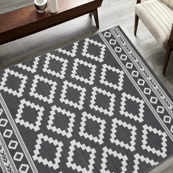 HR Southwestern Rug for Living Room Antiqued Trellis Gray and White Area Rug Boho Dcor Rugs 5x7 for Bedroom