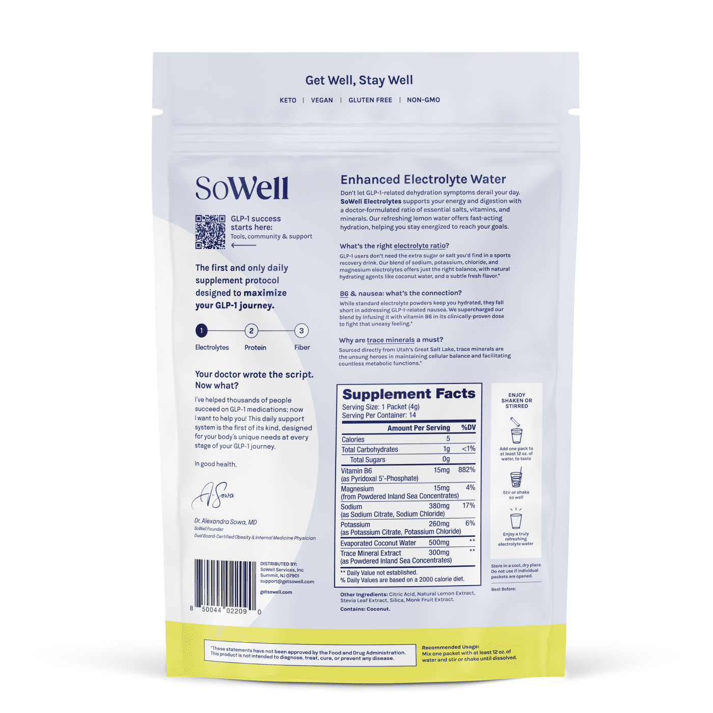 SoWell Electrolytes Lemon Water for GLP-1 Support