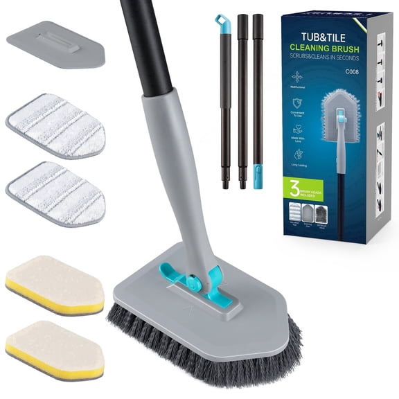 3-in-1 Tub Scrubber Brush with Replaceable Brush Head, Shower Tub Tile Scrub Brush for Bathroom