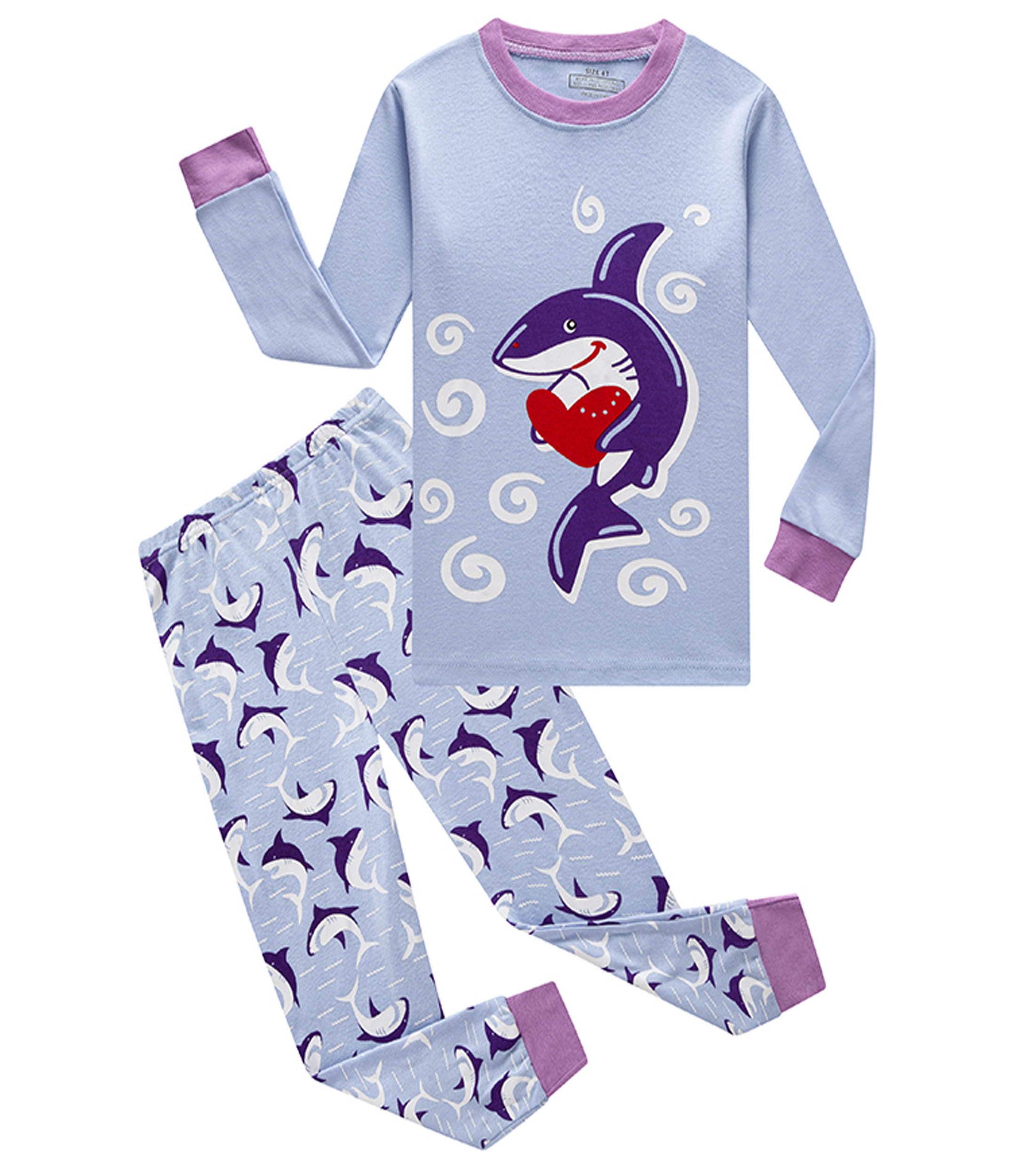 Aolyty Toddler Girls Shark Pajamas Set Cotton Long Sleeve Heart Pjs 3T