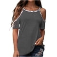 thumbnail image 1 of Pompotops Mode Femmes Manches Courtes Froid Épaule Col Rond Tops Décontractés T-shirt Blouse, 1 of 8
