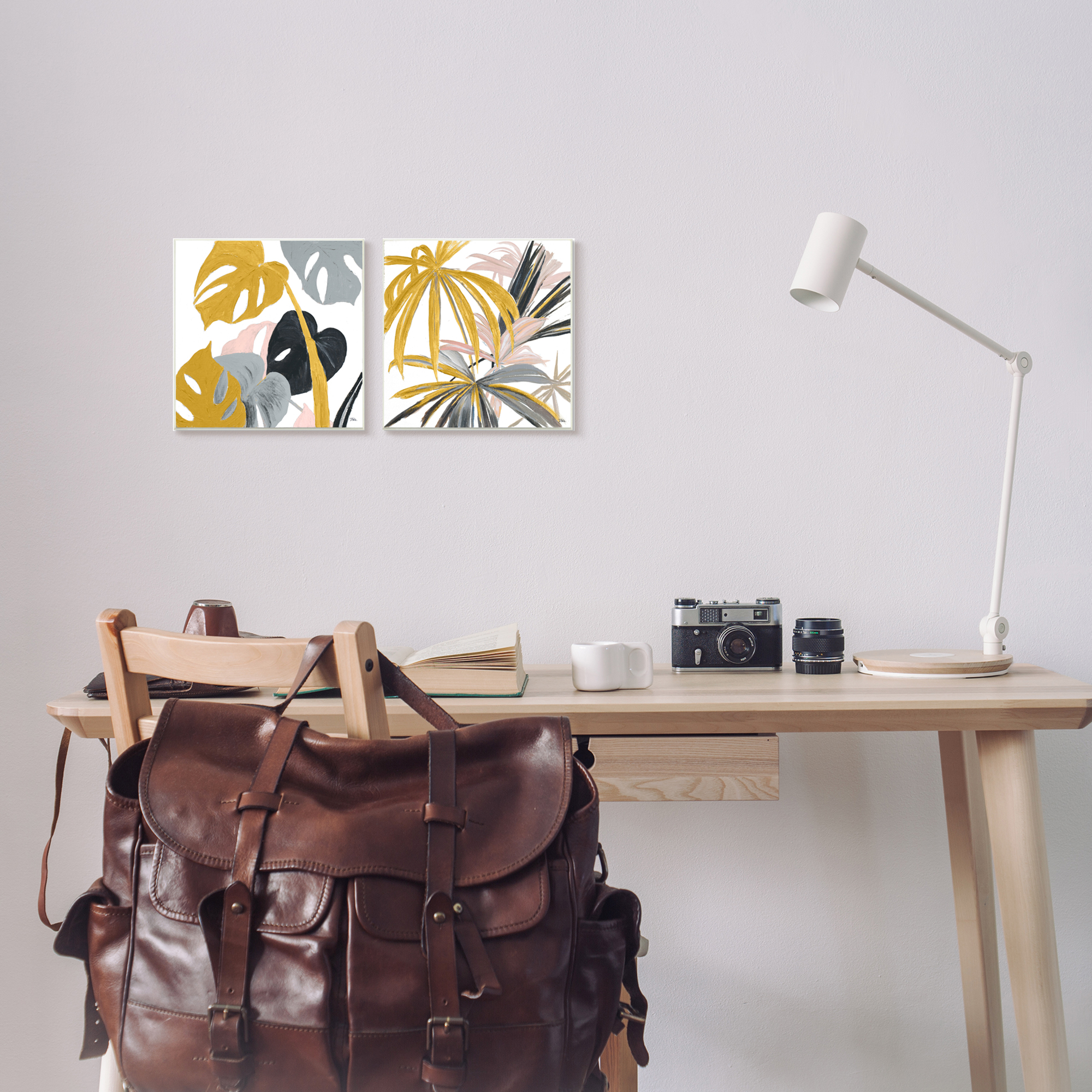 Stupell Industries Clusters of Palm Leaves Yellow Pink Grey Wall Plaque by Patricia Pinto