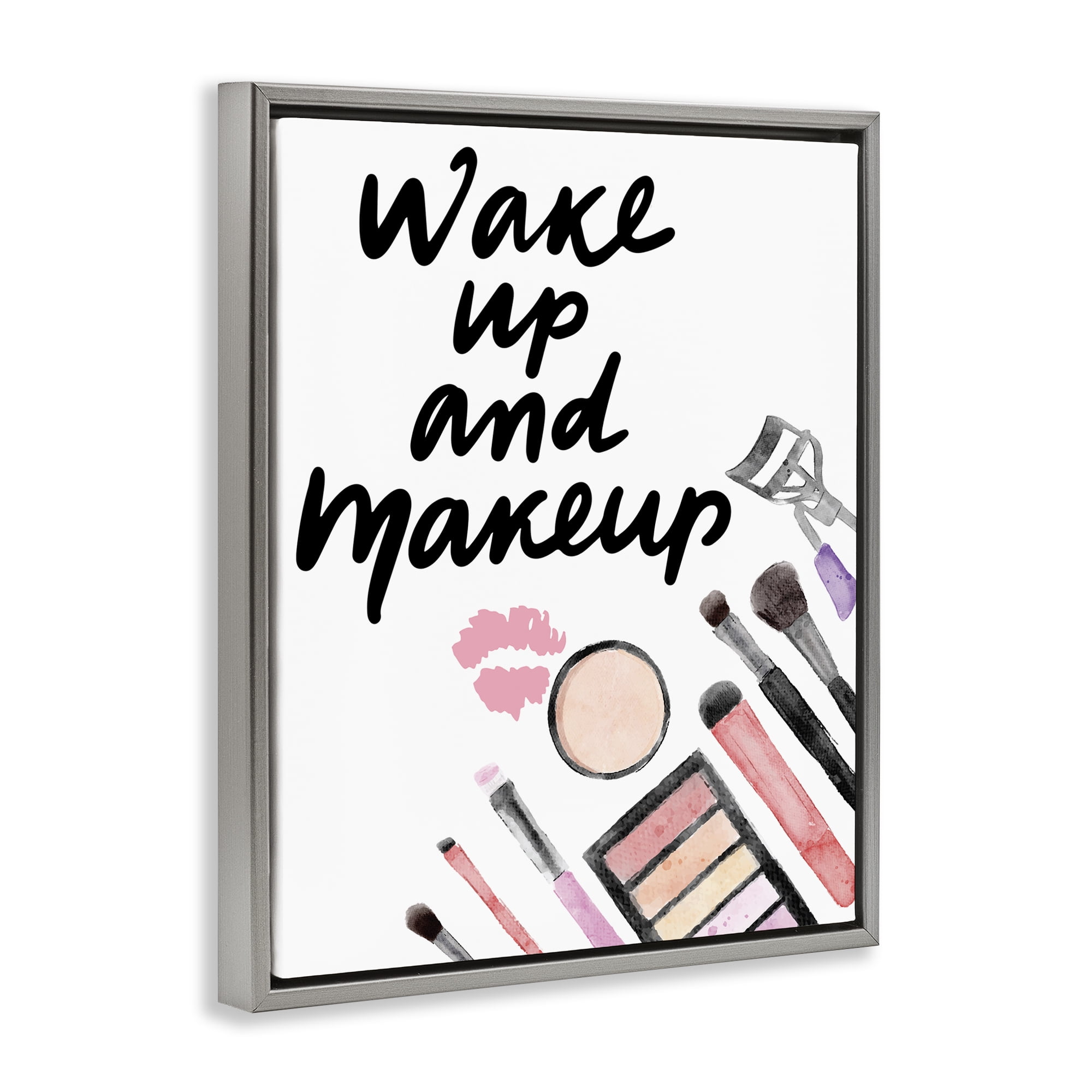 Stupell Industries Wake Up & Makeup Gray Framed Floater Canvas Wall Art, design by Jesse Keith
