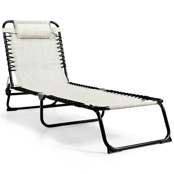 Topbuy Folding Patio Lounge Chaise Adjustable Sunbathing Camping Chairs